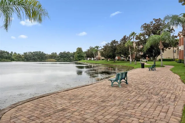 a view of a lake with outdoor space