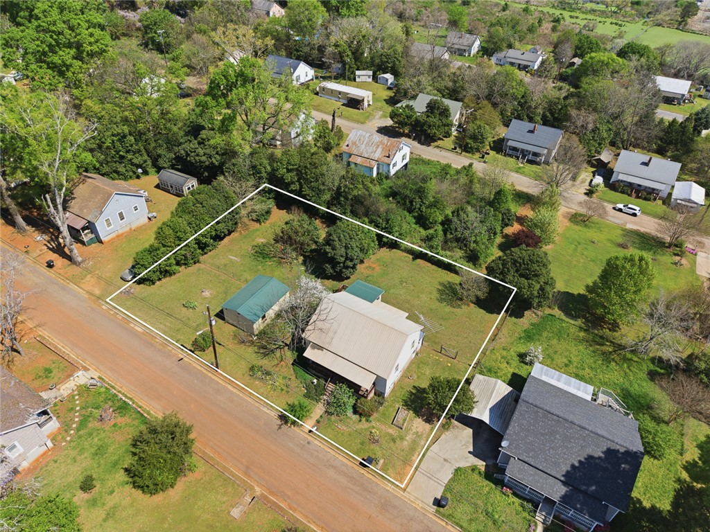 618 Aiken Street Calhoun Falls, SC 29628 - Photo 20 of 21 This elevated view showcases the expansive property with surrounding greenery and neighborhood charm.