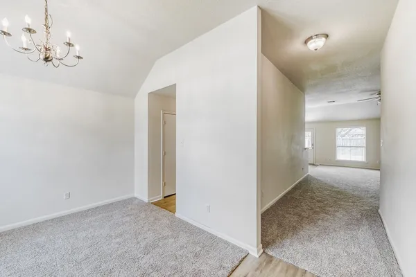 a view of a chandelier in a room