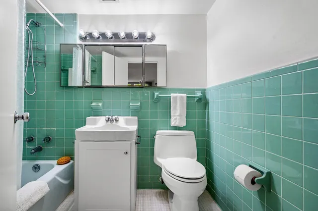 a bathroom with a sink a toilet and mirror