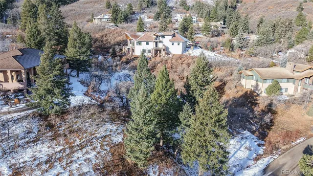 a view of a city with lush green forest