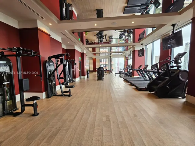 a view of a room with gym equipment