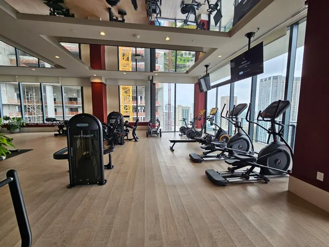a view of a room with gym equipment