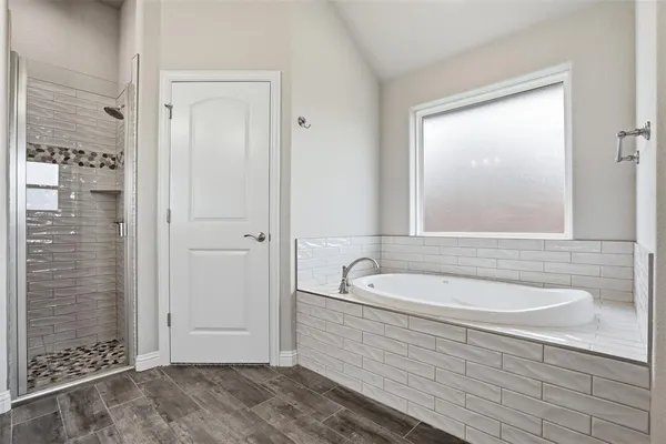 a bathroom with a sink a mirror and a shower