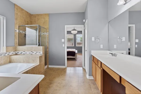 a bathroom with a sink and a large mirror