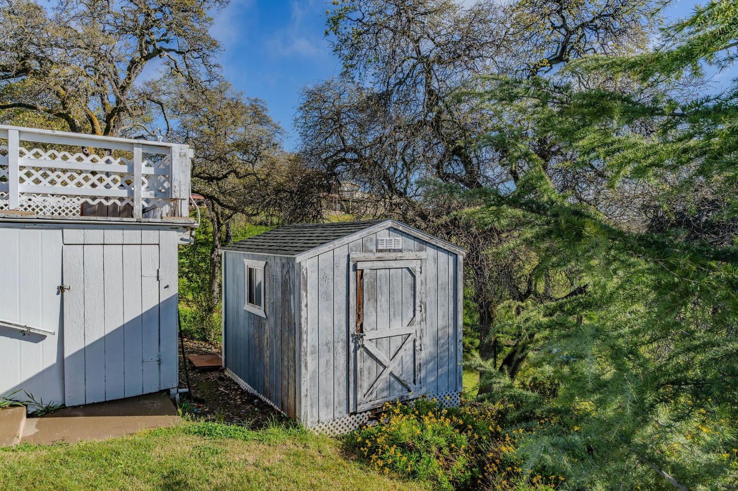 2000 Camanche Road, Unit 16 Ione, CA 95640 - Photo 26 of 36 a view of a small barn with a small yard and large trees