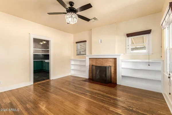 a view of a livingroom with a fireplace
