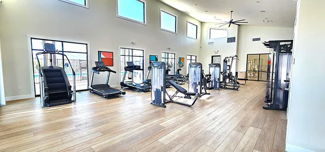 a view of a room with gym equipment
