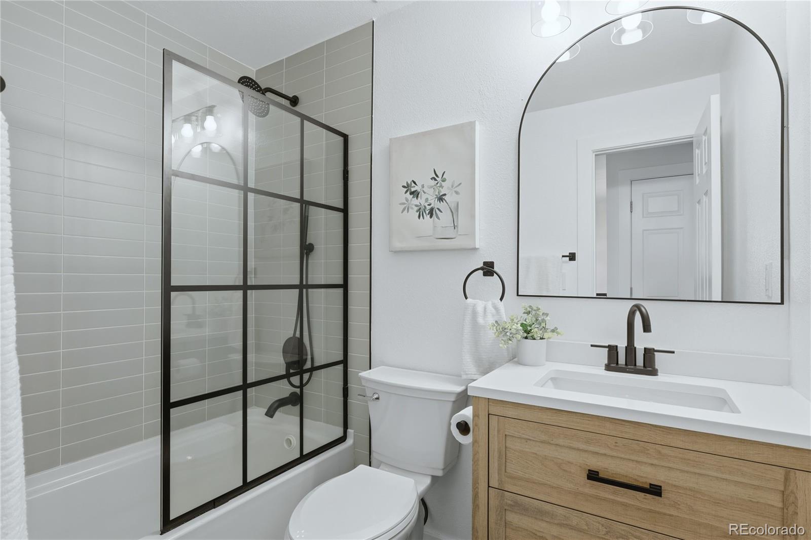 3173 South Nucla Street Aurora, CO 80013 - Photo 17 of 34 a bathroom with a sink a toilet and shower