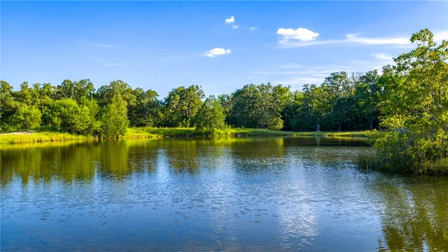 a view of lake with green space
