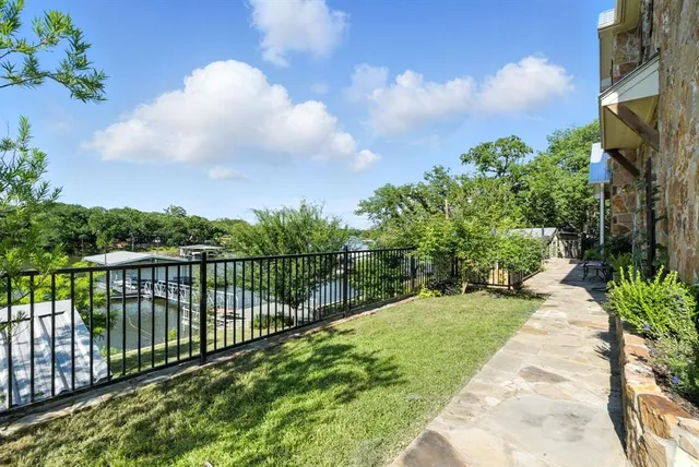 a view of a garden with a pathway