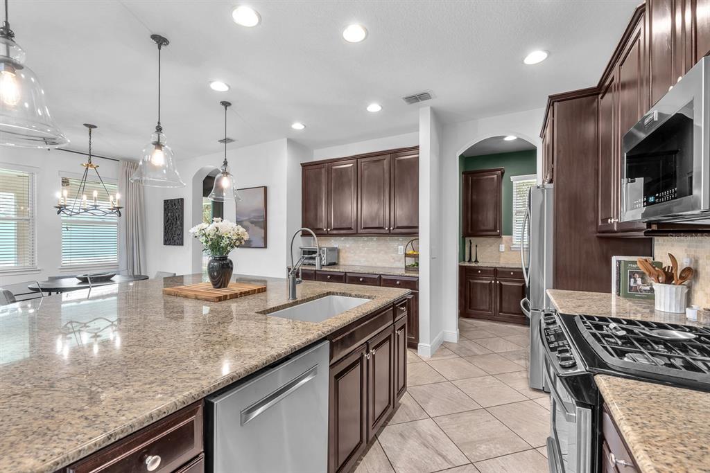 5310 Fishhawk Ridge Drive Lithia, FL 33547 - Photo 13 of 52 a kitchen with stainless steel appliances granite countertop a sink a stove and a kitchen island