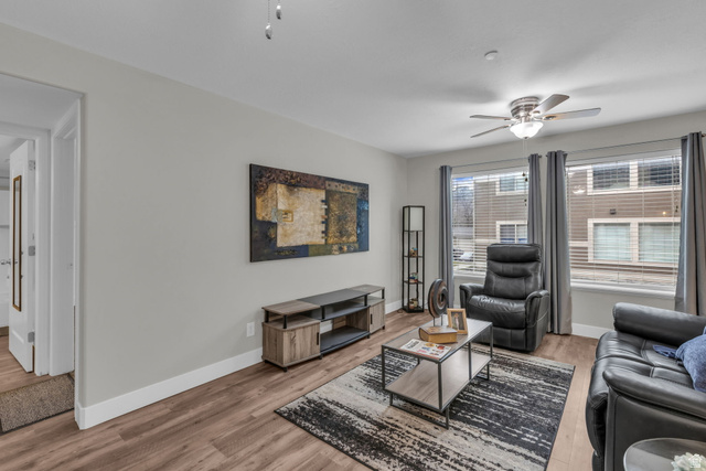 905 South Main Street, Unit G Layton, UT 84041 - Photo 8 of 36 Living area featuring light wood-style flooring and ceiling fan