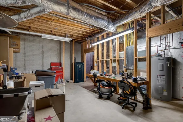 a view of a storage room with gym equipment