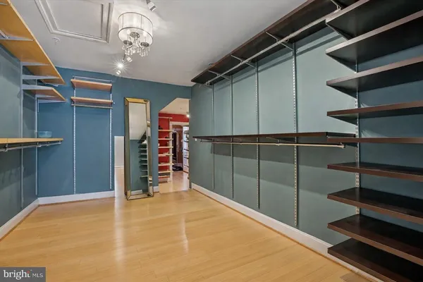 a view of a room with shelves