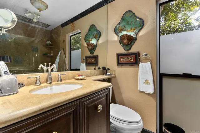 a bathroom with a toilet a sink and mirror