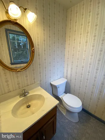 a bathroom with a sink a toilet and a mirror