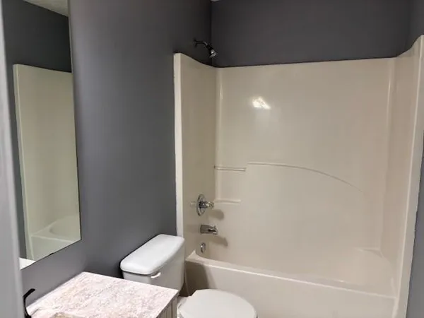 a white toilet sitting next to a bath tub