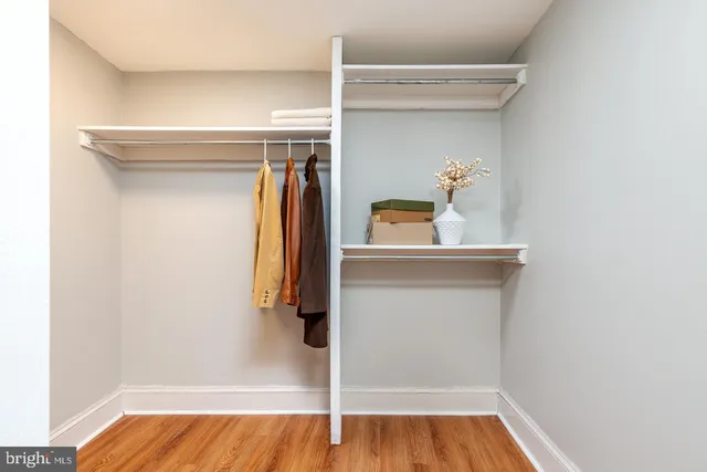 a view of walk in closet with clothes and shoes
