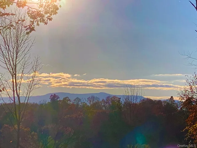 a view of an ocean and a mountain
