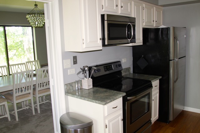 260 Timber Ridge Lane, Unit A Lake Barrington, IL 60010 - Photo 8 of 20 a kitchen with granite countertop a stove top oven microwave and refrigerator