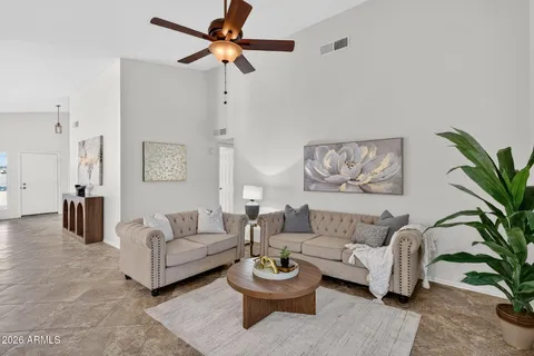 a living room with furniture