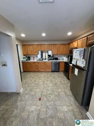 a large kitchen with lots of counter space