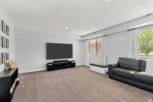 4752 South 4075th Street West Roy, UT 84067 - Photo 7 of 28 Spacious room featuring neutral carpeting, light gray walls, recessed lighting, and two windows with blinds