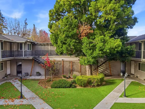 a front view of house with yard and green space