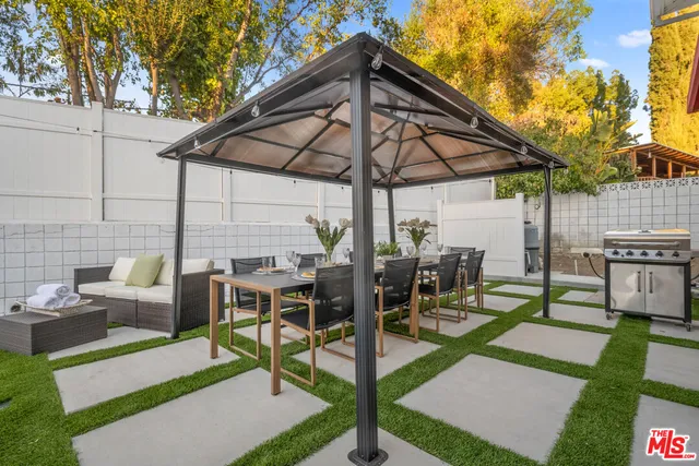 a view of a backyard with swimming pool