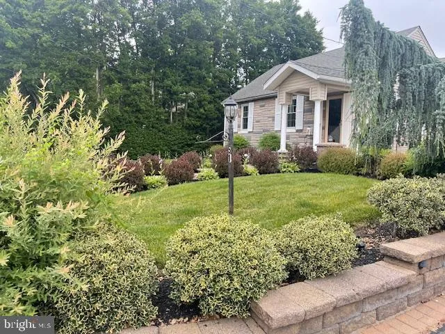 a front view of a house with a yard and green space