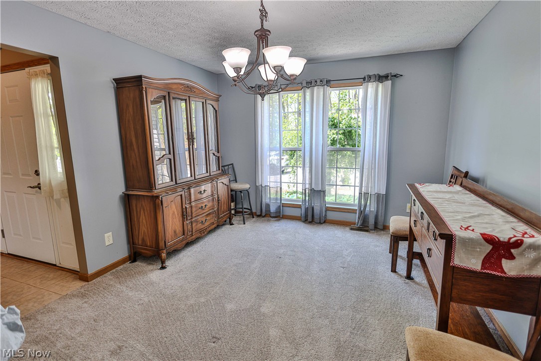 11154 Johnsford Road Southwest Beach City, OH 44608 - Photo 20 of 50 Dining area featuring a three-window bay, a ceiling-mounted light fixture, and textured carpeting