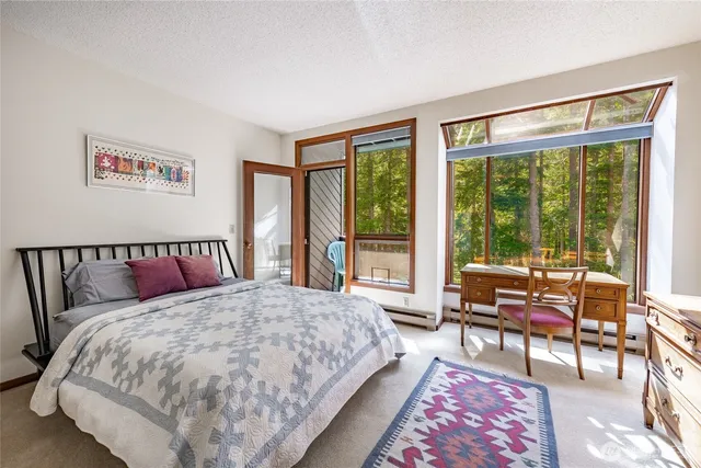 a bedroom with a large bed and a large window