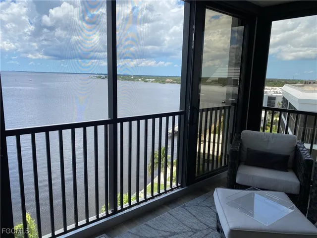 a balcony with furniture
