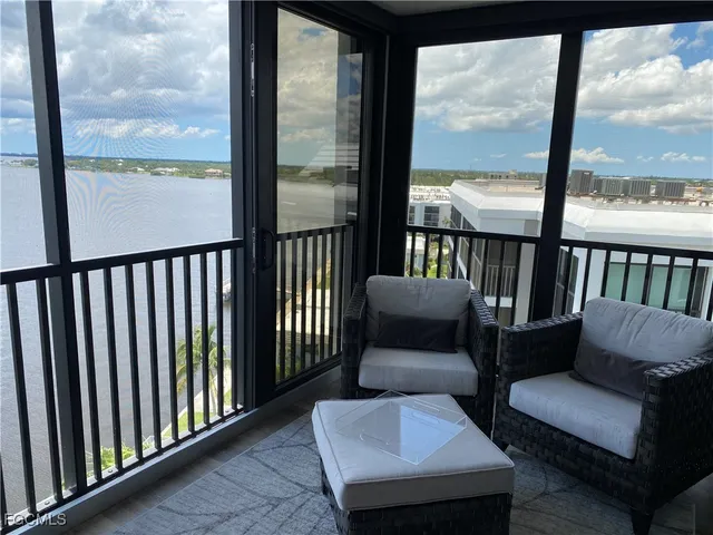 a balcony with couch