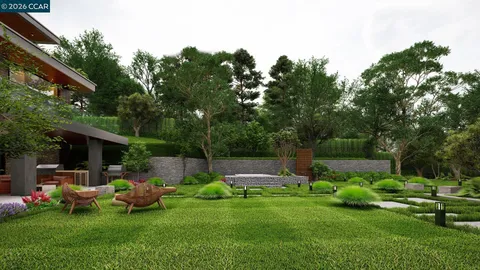 a front view of a house with garden and yard