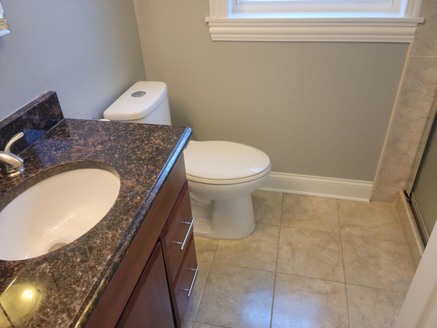 908 Long Road Glenview, IL 60025 - Photo 5 of 15 a bathroom with a granite countertop sink and a mirror