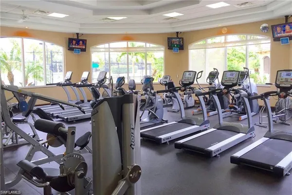 a view of a room with gym equipment