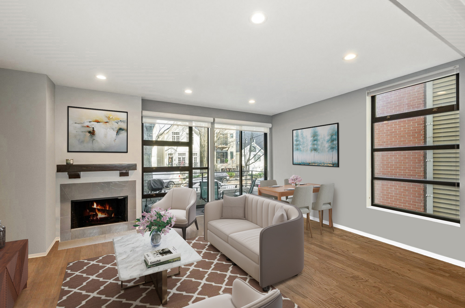 1442 North Mohawk Street, Unit 1 Chicago, IL 60610 - Photo 2 of 15 a living room with furniture a window and a fireplace