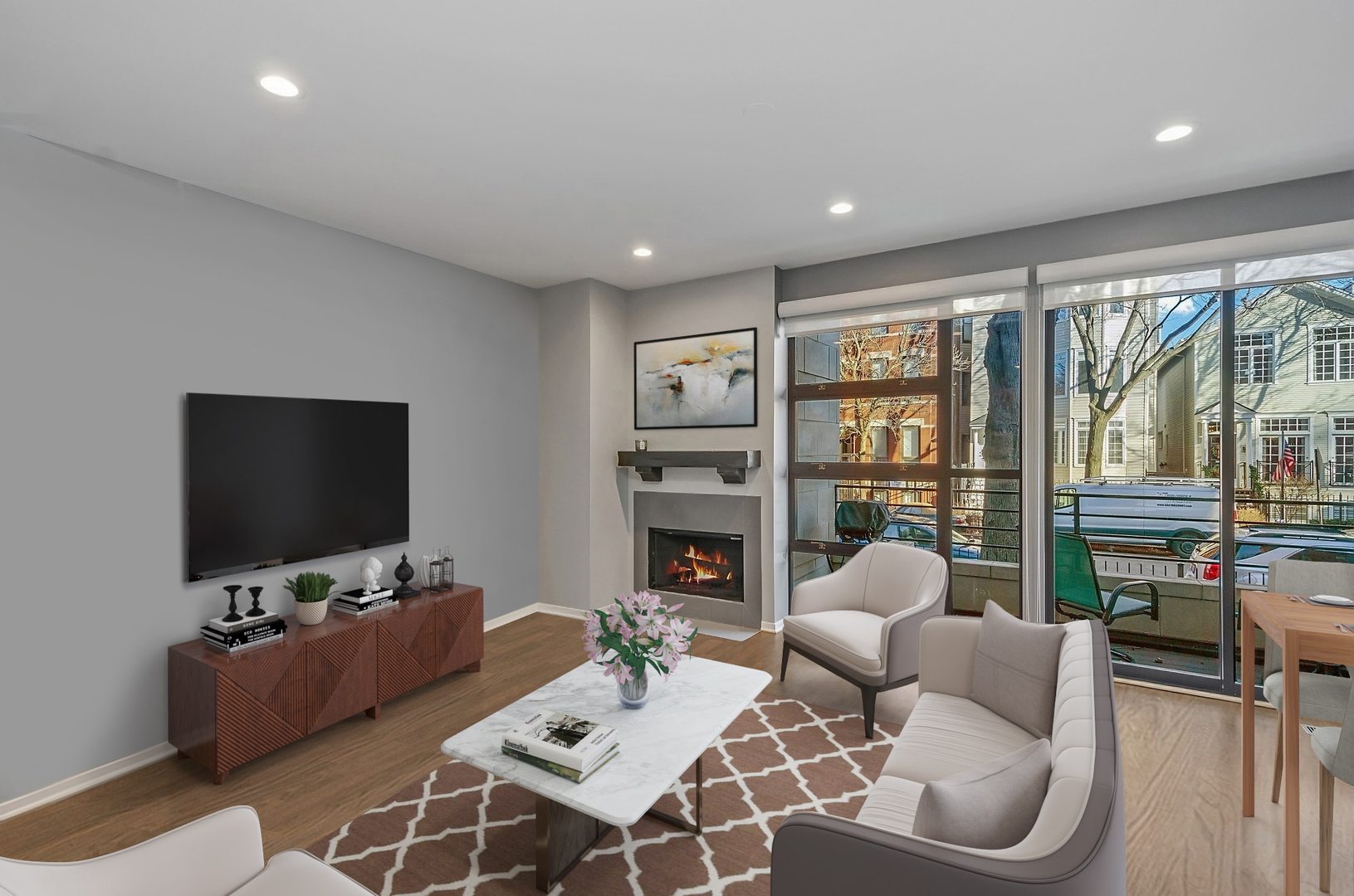 1442 North Mohawk Street, Unit 1 Chicago, IL 60610 - Photo 3 of 15 a living room with fireplace furniture and a flat screen tv