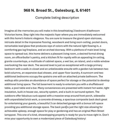 $420,000 | 968 North Broad Street, Galesburg, IL 61401