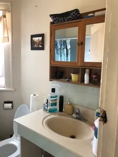 a bathroom with a sink a mirror and a toilet