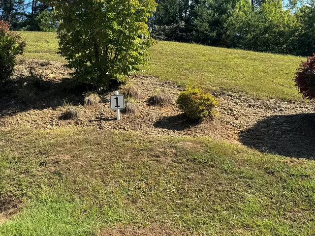 a view of a lake with a yard