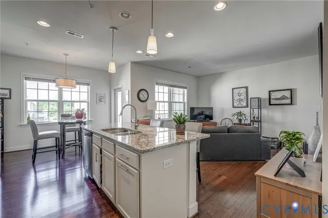 a kitchen with counter and kitchen