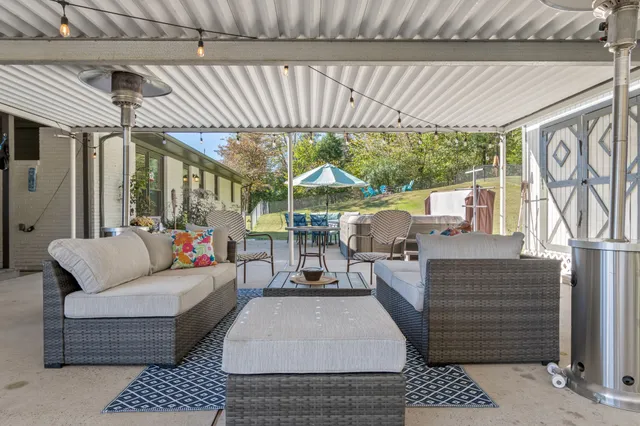 an outdoor view with patio