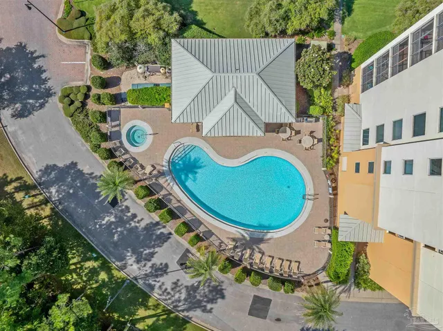 a view of a city with large trees