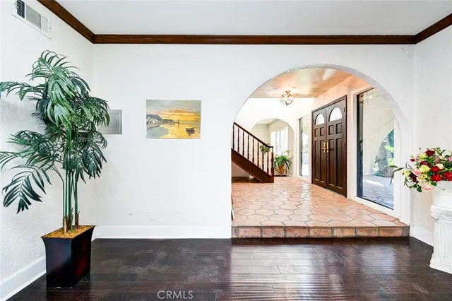 a view of a living room and bathroom