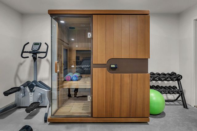 a view of a room with gym equipment