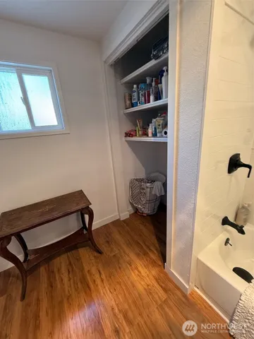 a bathroom with a bathtub