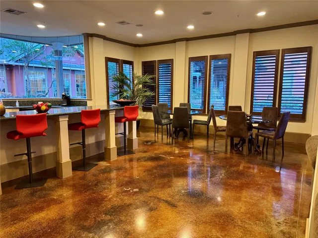 a view of building with sitting area